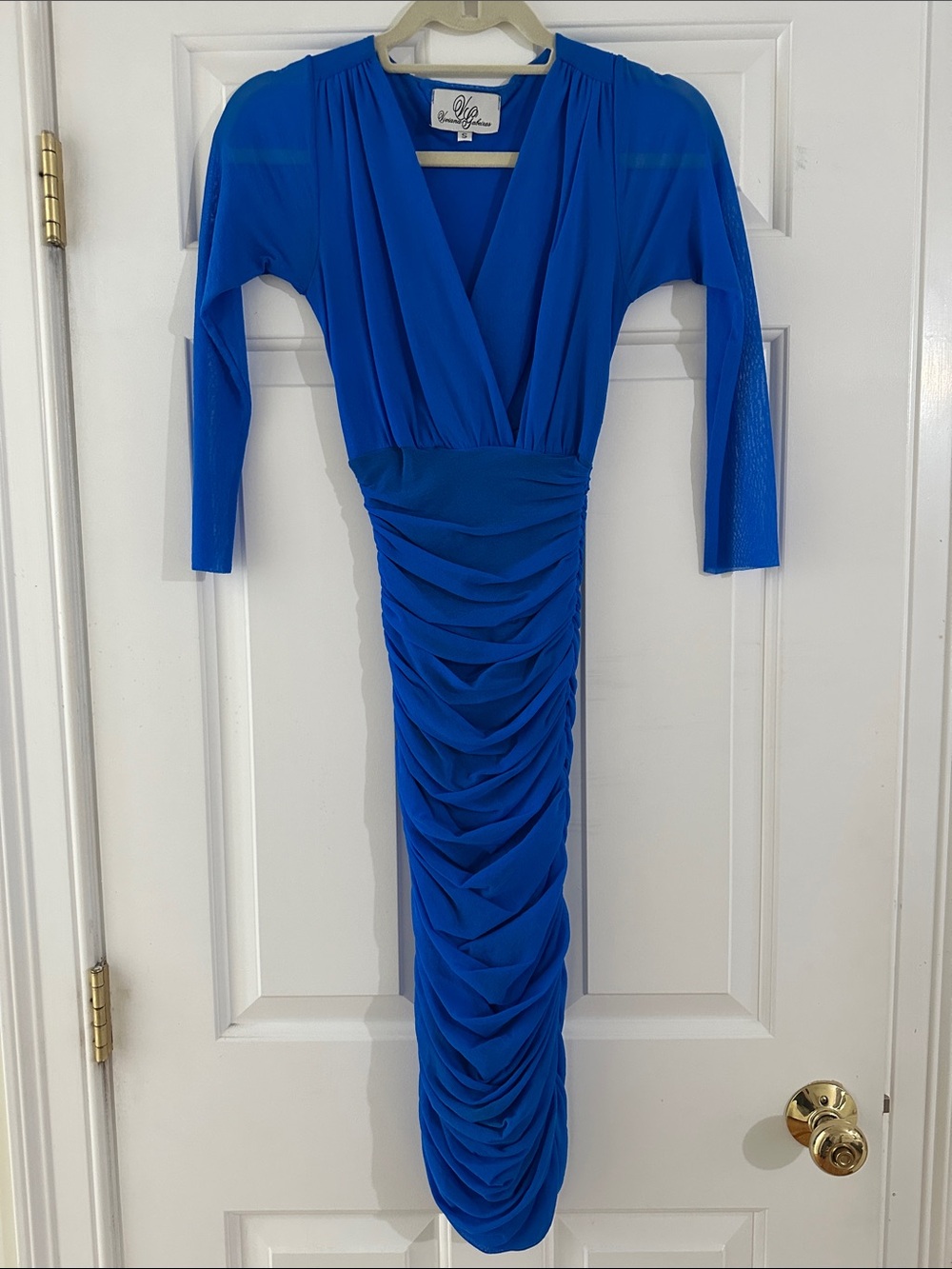 Viviana Gabeiras Royal Blue Ruched Wrap Midi Dress